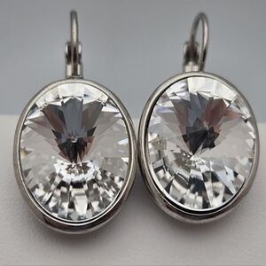 Swarovski Style Crystal Drop Earrings Rhodium Plated Leverback